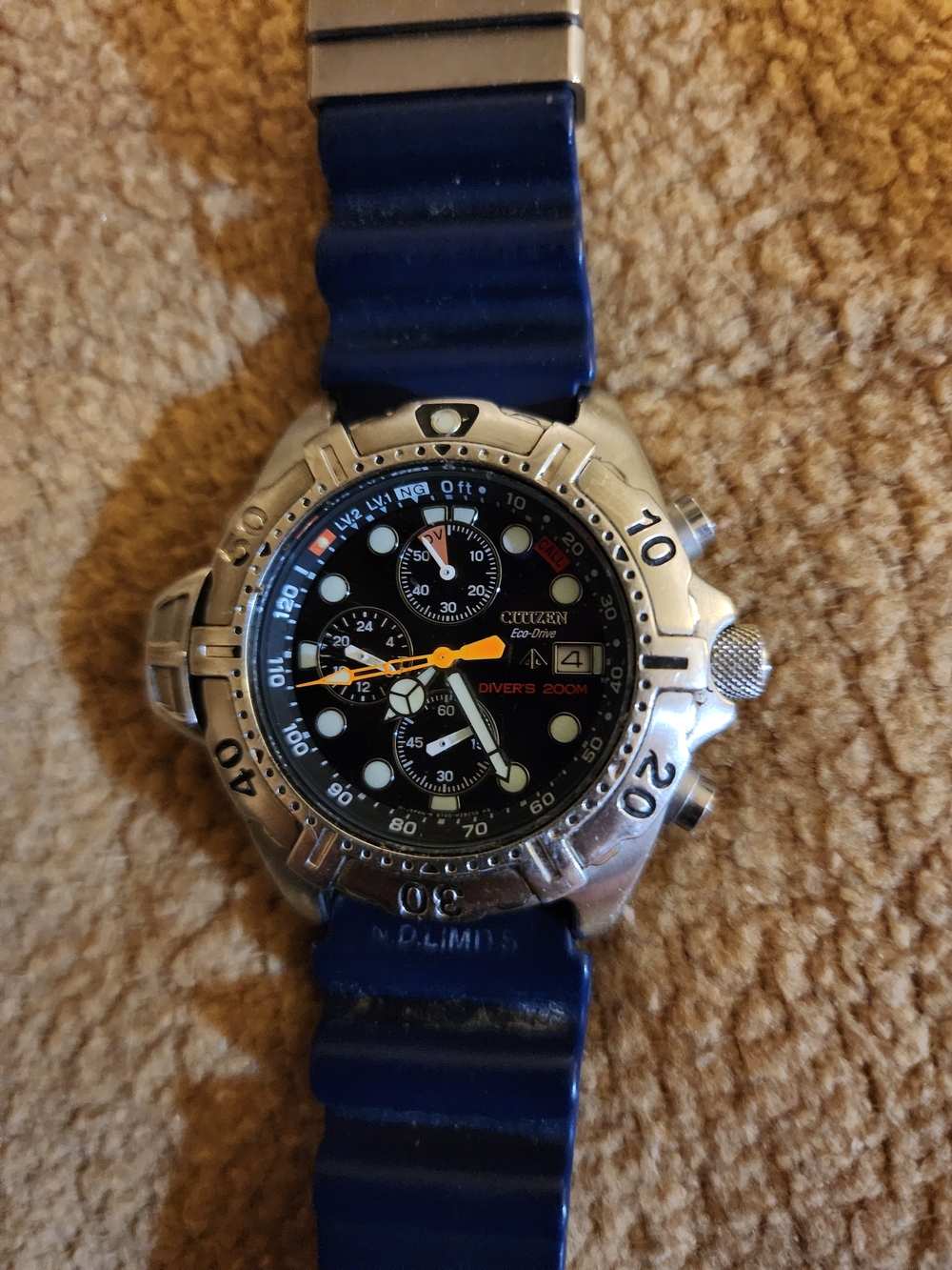 Citizen Diver's Chronograph Watch - Promaster Depth Blue Strap, W Tank Case RARE